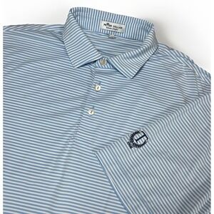 Peter Millar Men's Light Blue Striped Summer Comfort Golf Polo Shirt L *FLAW*
